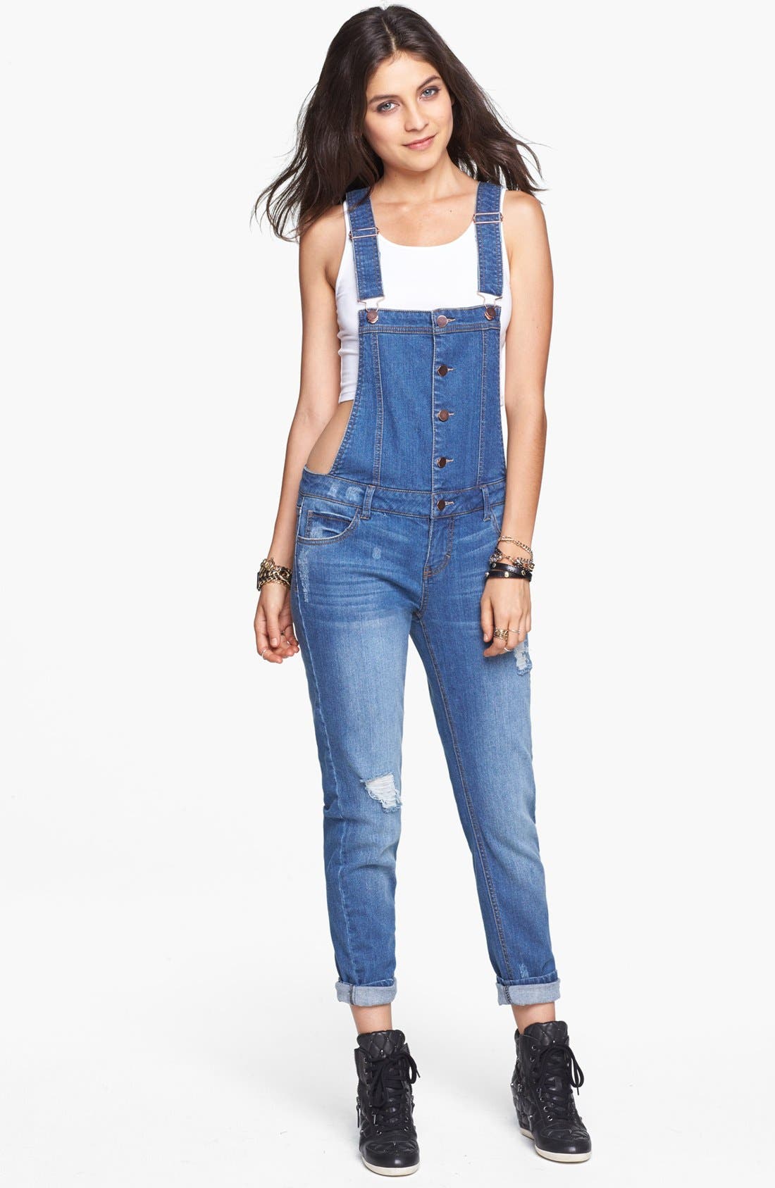 Fire Distressed Denim Overalls (Juniors) Nordstrom