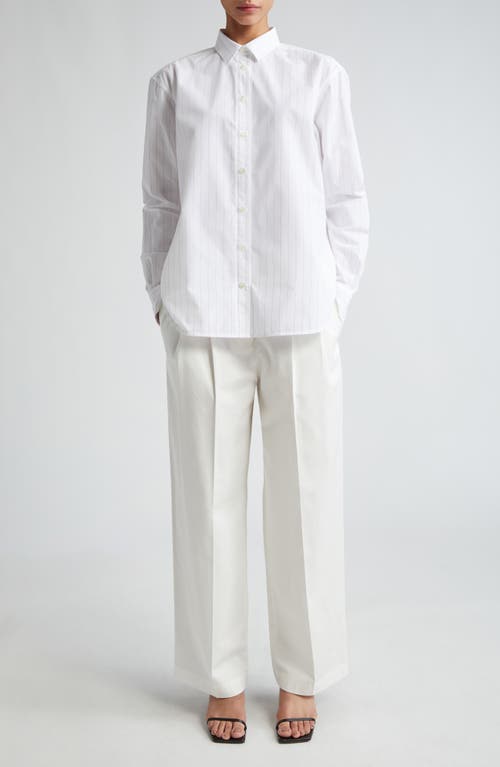 Shop Totême Toteme Signature Pinstripe Organic Cotton Button-up Shirt In White/ochre Pinstripe