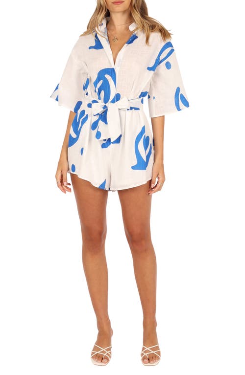 Petal & Pup Kellie Cotton Romper in White/Blue at Nordstrom, Size X-Large