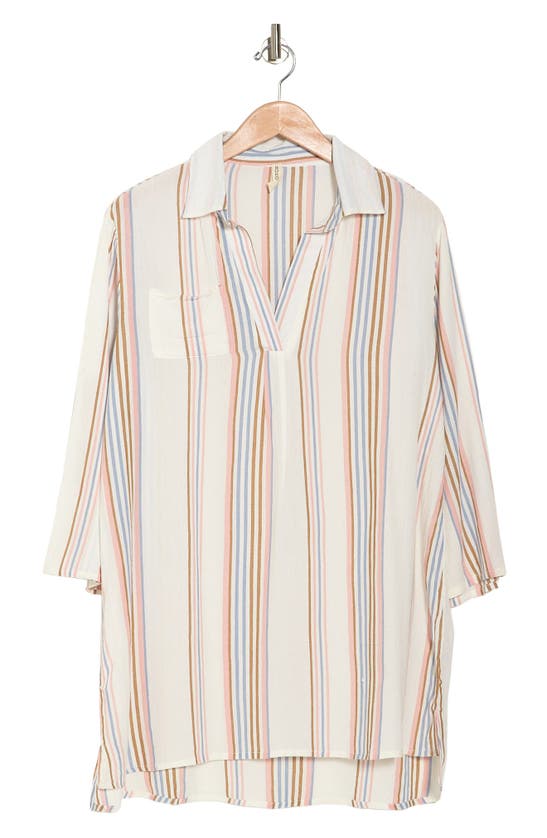 Boho Me Yarn Dye Stripe Tunic In Brick Stripe