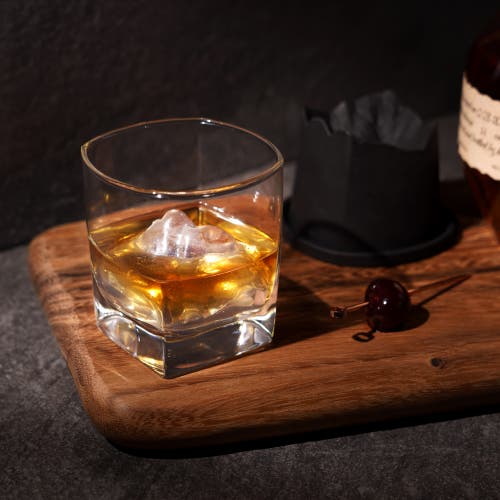 Viski Glacier 2-piece Mountain Ice Mold With Crystal Glass Set In Black