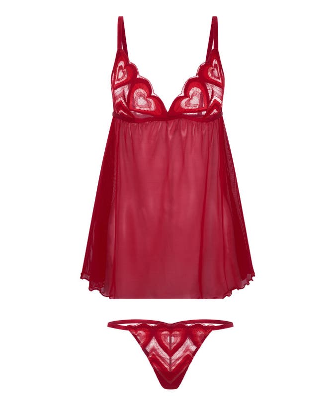 Shop Adore Me Amorata Babydoll Lingerie In Heart Red