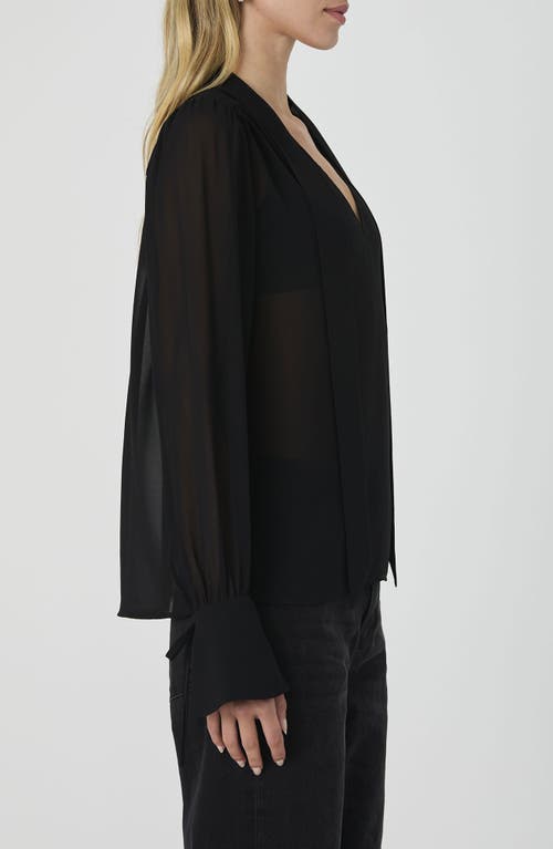 Shop French Connection Eden Tie Neck Sheer Chiffon Top In Blackout