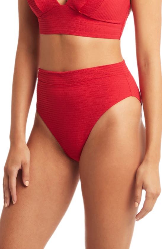 Sea Level Retro High Waist Bikini Bottoms In Red