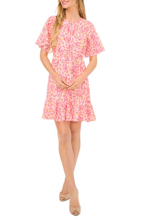 Shop Cece Floral Ruffle Hem Dress In Pink/new Ivory