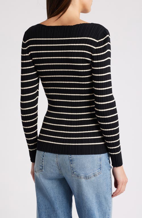 French Connection Stripe Rib Top In Blk Clsic Crm