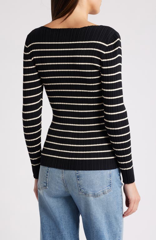 Shop French Connection Stripe Rib Top In Blk Clsic Crm