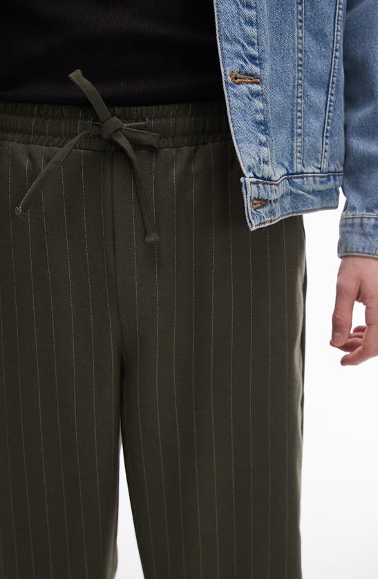 Shop Topman Pinstripe Wide Leg Drawstring Pants In Medium Green