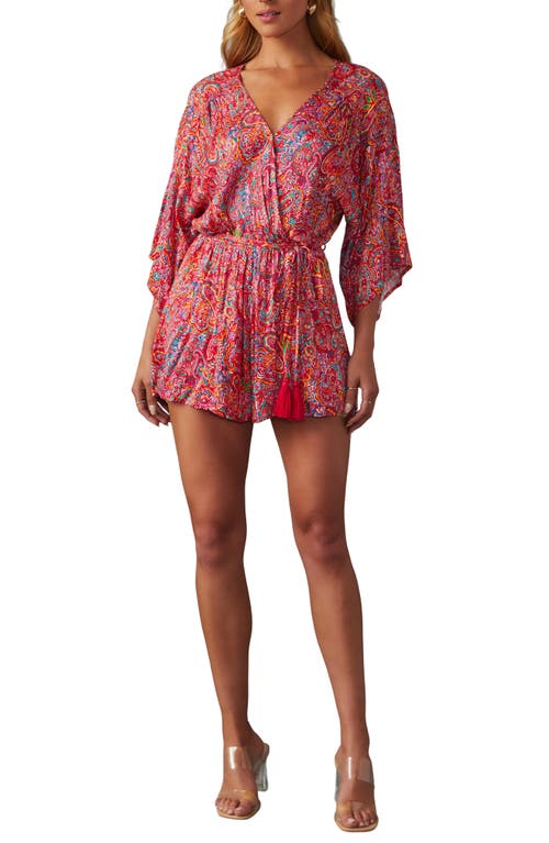 VICI Collection Halona Print Tie Waist Romper in Ruby at Nordstrom, Size Small