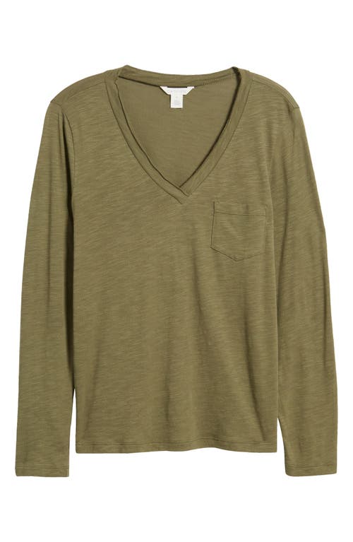 Shop Caslonr Caslon(r) Long Sleeve V-neck Shirt In Olive Burnt