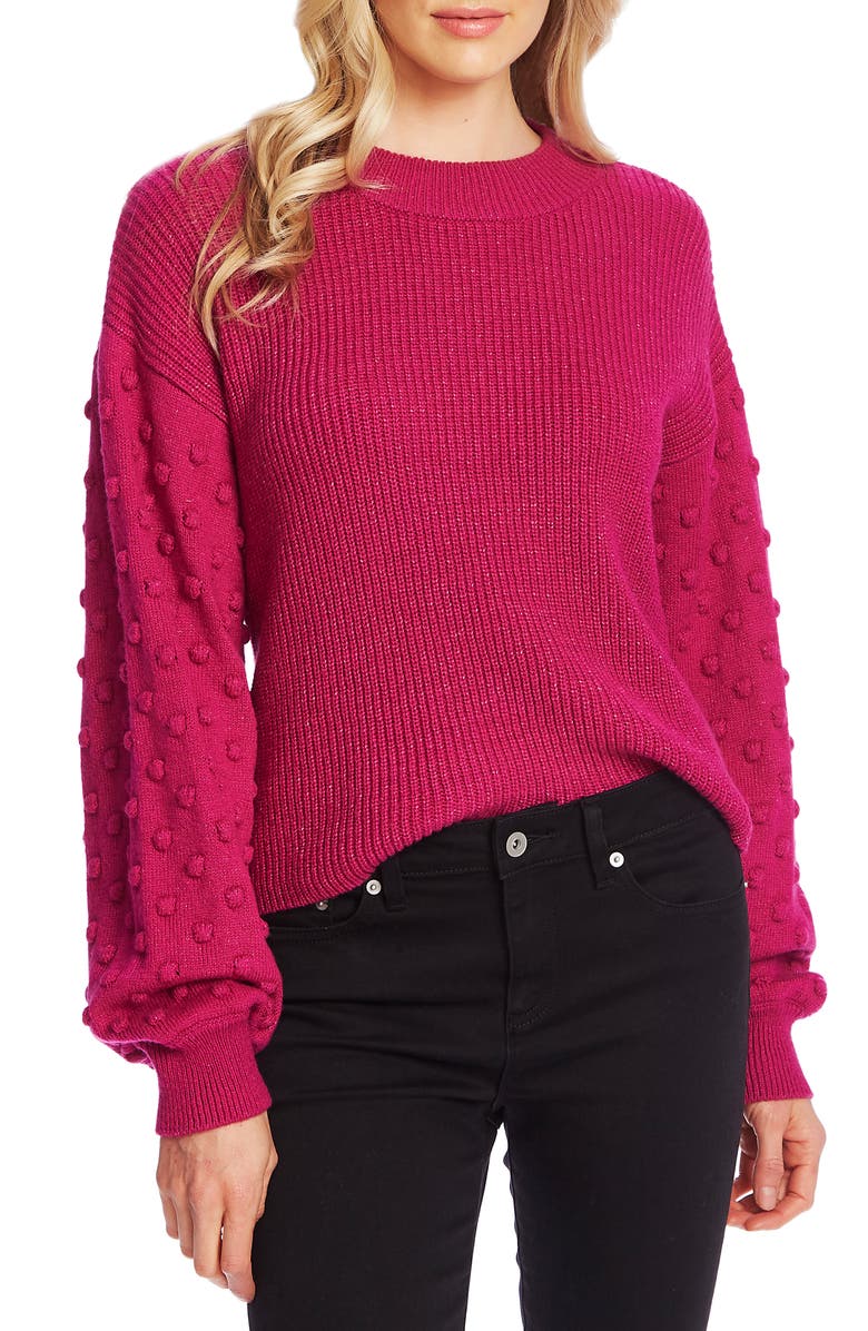 CECE Puff Sleeve Bobble Ribbed Sweater, Main, color, PASSION PINK