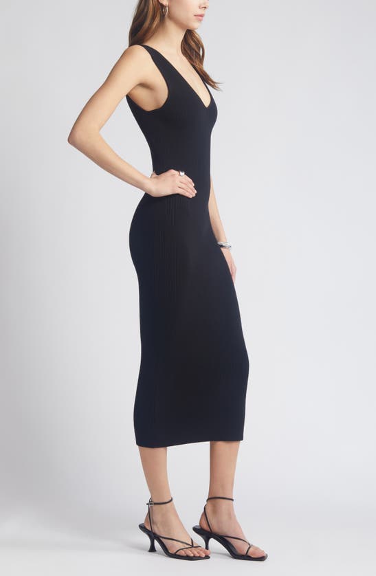 Open Edit Luxe Sculpt Sleeveless Midi Dress In Black