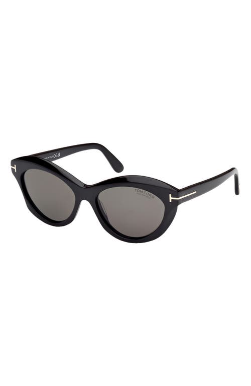 Shop Tom Ford Toni 55mm Polarized Oval Sunglasses In Shiny Black/smoke