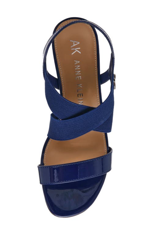 Anne Klein Bellamy Wedge Sandal In Navy Stretch Patent