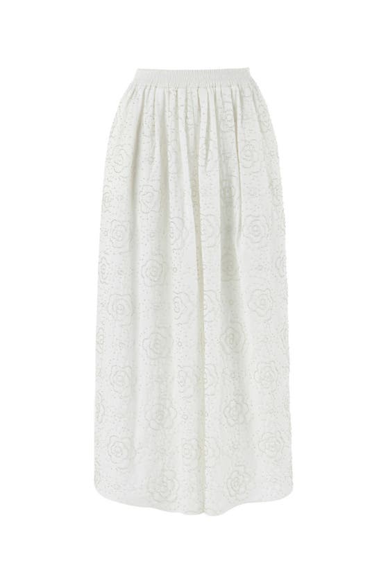 Shop Nocturne Long Skirt With Stone Embroidery In Ecru
