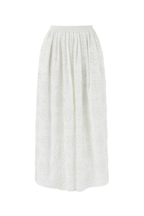 Nocturne Long Skirt with Stone Embroidery in Ecru at Nordstrom