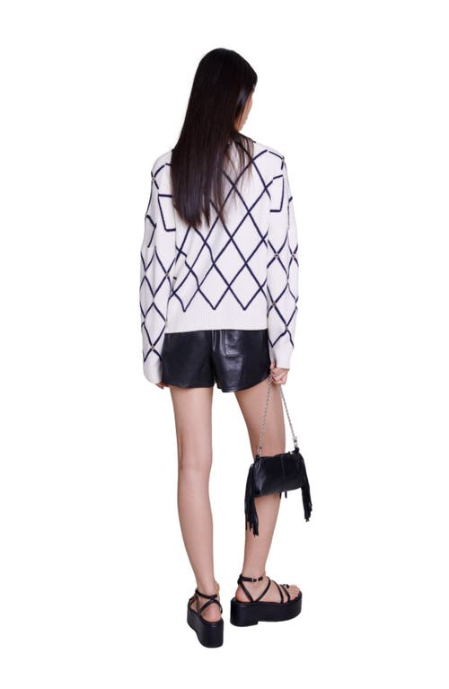 Maje Diamond Pattern Knitted Cardigan In Ecru