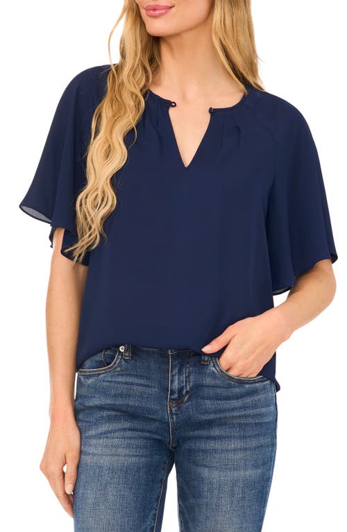 Cece Ruffle Sleeve Top In Classic Navy