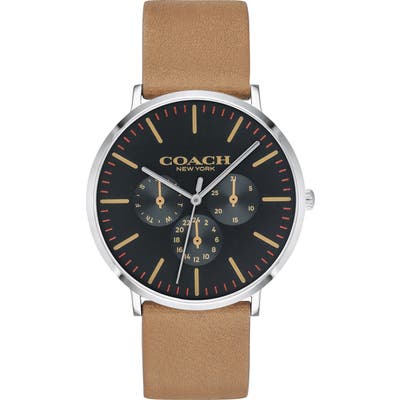 Coach Varick Multifunction Leather Strap Watch, 40Mm