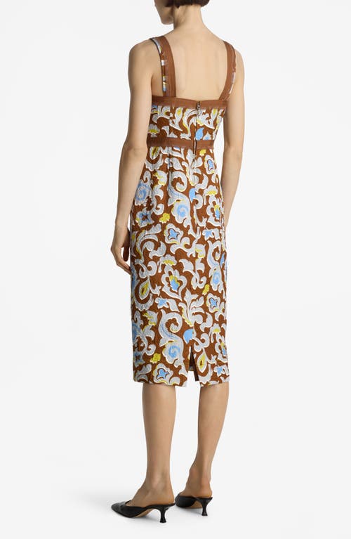 St John St. John Collection Western Paisley Print Cotton Blend Matelassé Dress In Saddle Multi