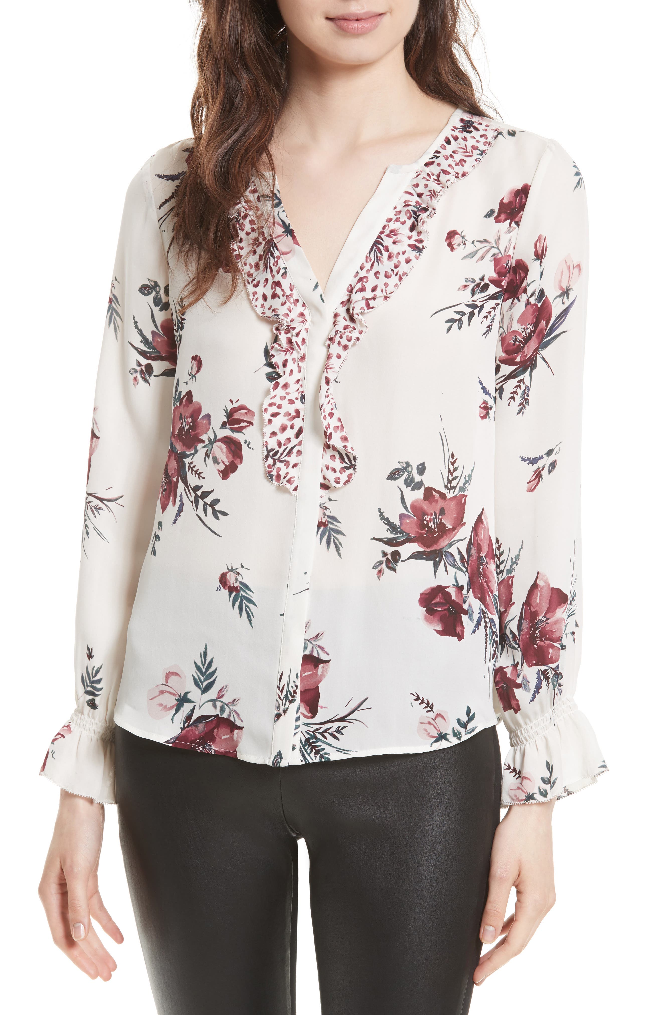 Joie Jayann B Ruffle Front Floral Silk Blouse | Nordstrom