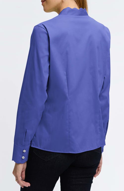 Foxcroft Bridget Scalloped Matte Sateen Button-up Shirt In Lapis