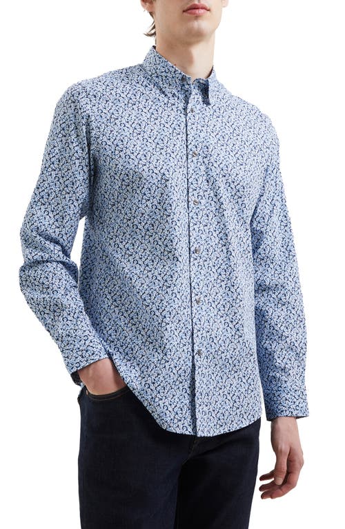 French Connection Premium Floral Button-Up Oxford Shirt Blue at Nordstrom,
