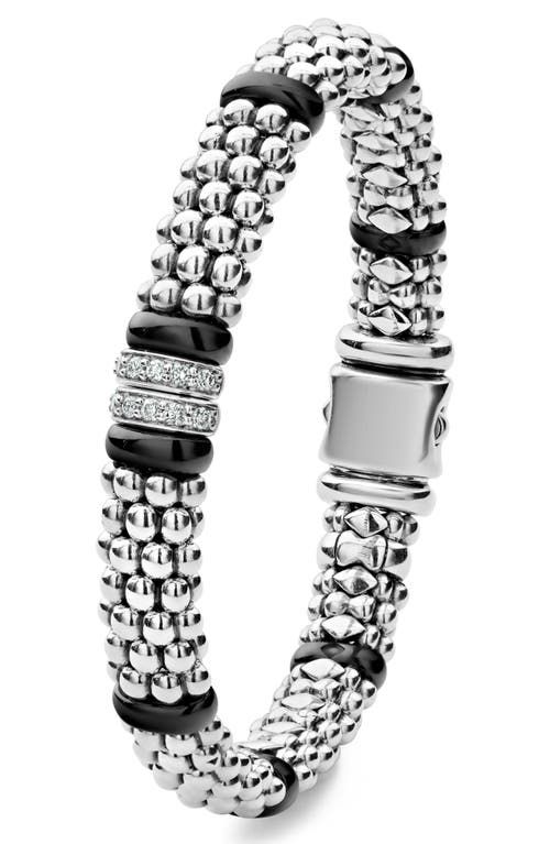 Lagos Black Caviar Diamond 2-link Bracelet In Silver/black Ceramic/diamond