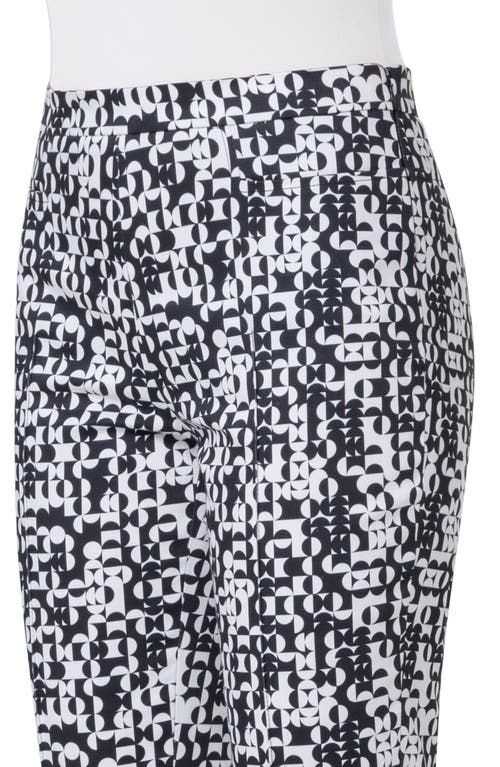 Akris Punto Franca Mini Half Grid Circle Print Stretch Denim Crop Pants In Cream-black