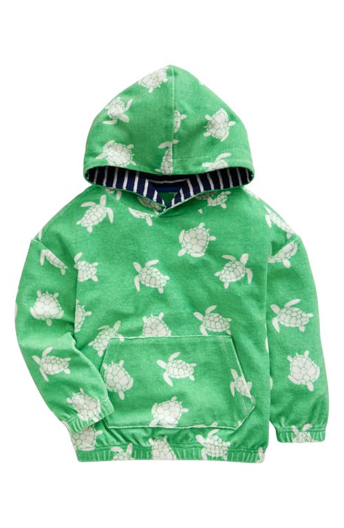 Mini Boden Terry Cloth Hooded Cover-Up Dress Pea Green Turtles at Nordstrom,