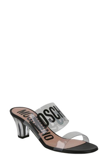 Moschino Women's Logo Transparent Straps Sandals In Transparent Black