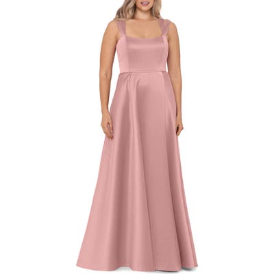 Plus Size Xscape Double Strap Satin A-Line Gown, Pink