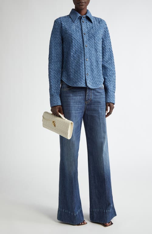 Shop Bottega Veneta Intrecciato Suede Button-up Shirt In Mid Blue