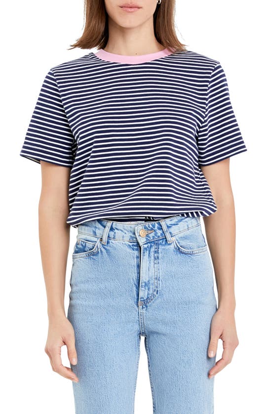 English Factory Stripe Cotton Ringer T-shirt In Blue