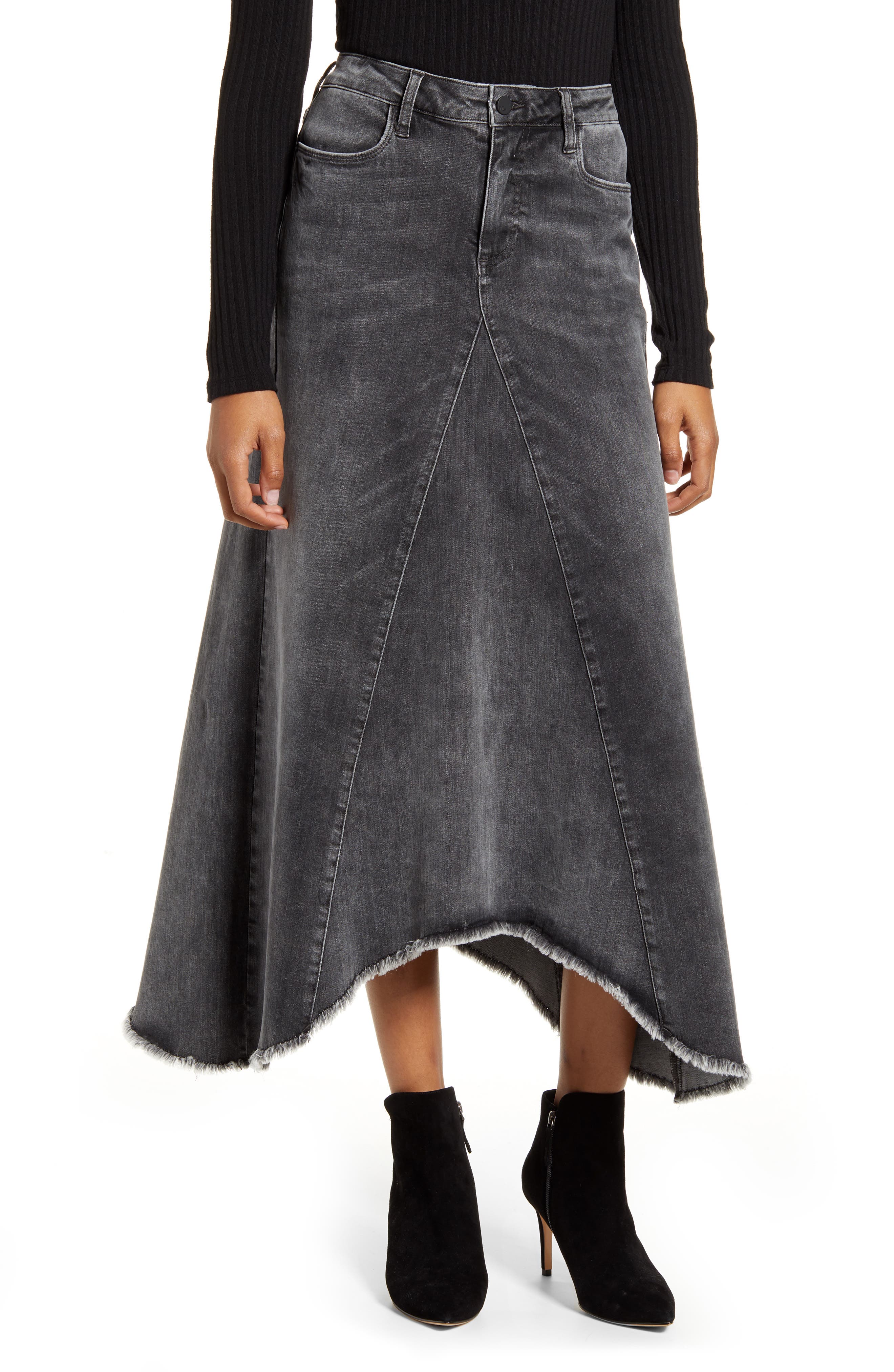 Wash Lab Denim Long Denim Skirt in Grey at Nordstrom