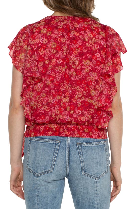 Shop Liverpool Los Angeles Print Flutter Sleeve Top In Berry Floral