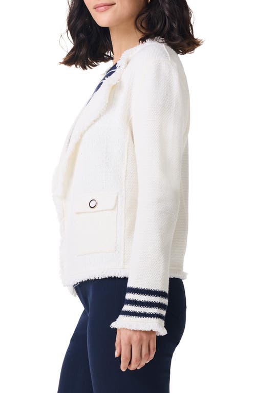 Nic + Zoe Nic+zoe Petite Subtle Stripe Fringe Mix Knit Jacket In Cream Multi