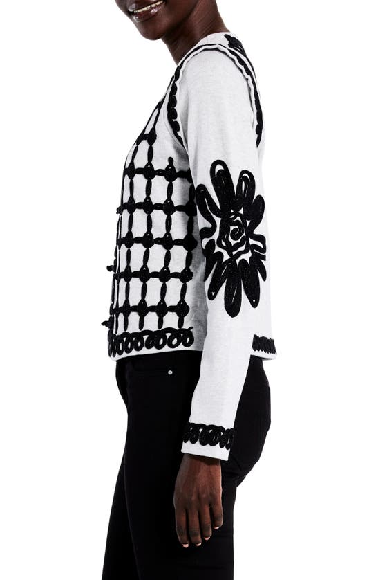 Nic + Zoe Nic+zoe Petite Romantic Soutache Knit Jacket In Grey Multi
