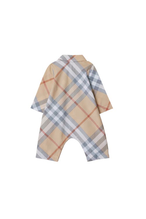 Burberry Check Cotton Jumpsuit In Pale Stone