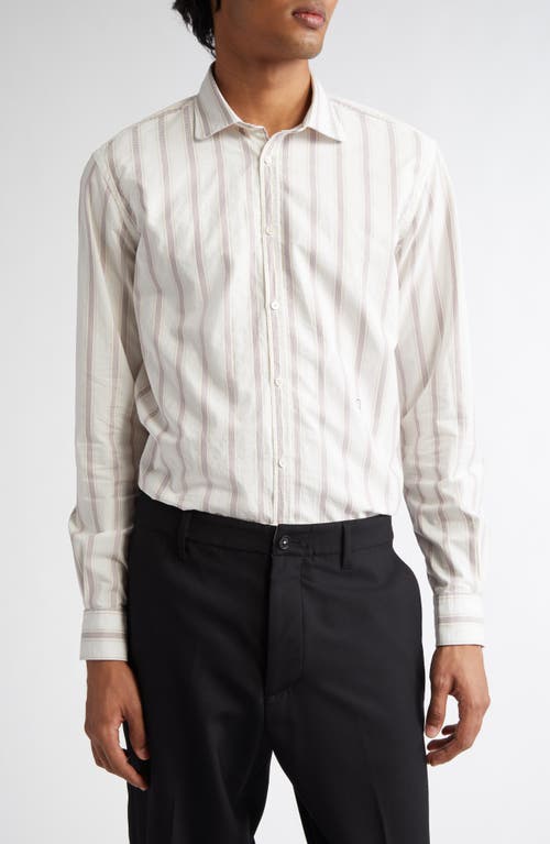 Massimo Alba Canary Stripe Cotton Poplin Button-Up Shirt in White/Walnut 