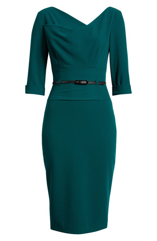 Shop Black Halo Belted Drape Neck Sheath Dress In Garden