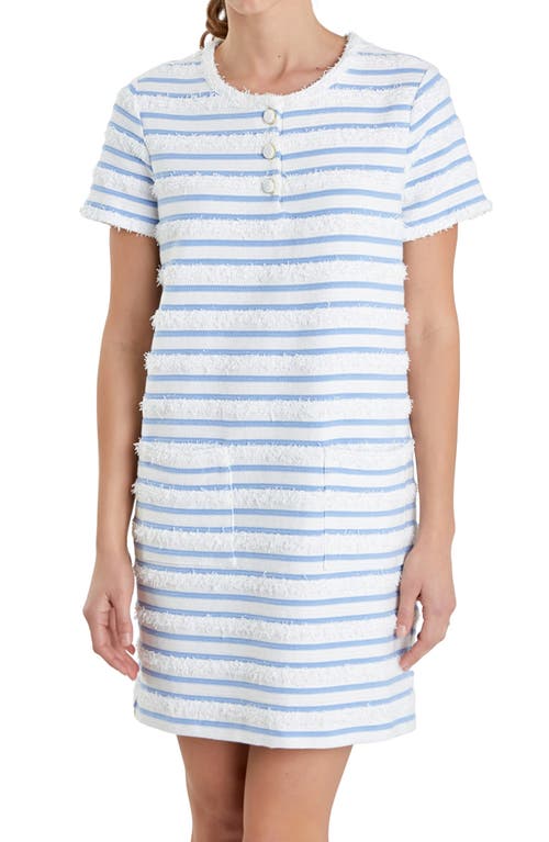 Shop English Factory Fringe Stripe Shift Minidress In White/blue