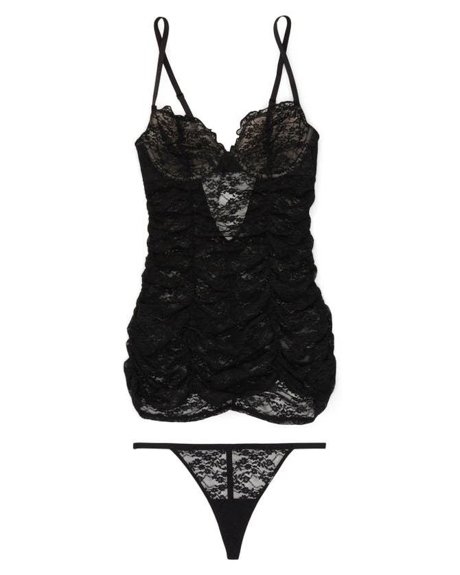 Shop Adore Me Cheyenne Bodycon Babydoll & G-string Set Lingerie In Black