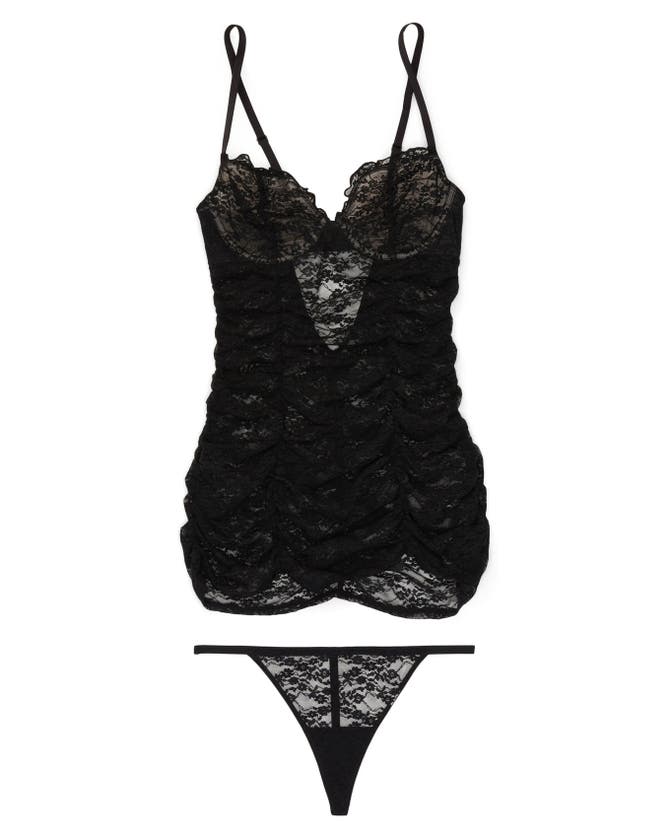 Adore Me Cheyenne Bodycon Babydoll & G-string Set Lingerie In Black