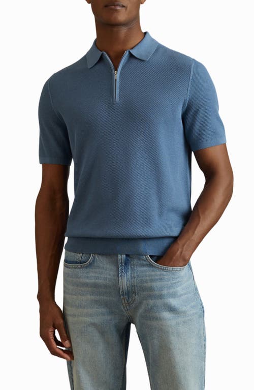 Shop Reiss Ivor Textured Half Zip Polo Sweater In Blue