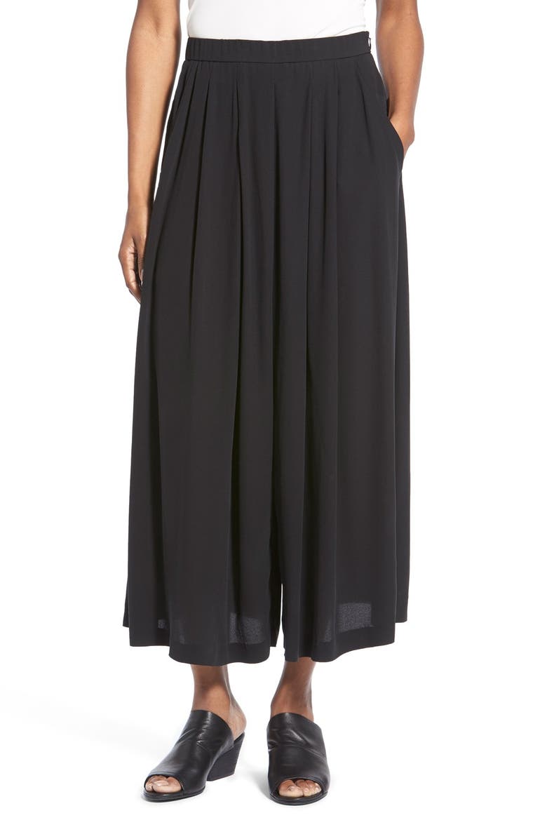 EILEEN FISHER Silk Pleat Front Wide Leg Pants, Main, color, 001