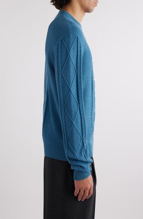 Shop Givenchy Mixed Stitch Cotton Crewneck Sweater In Steel Blue