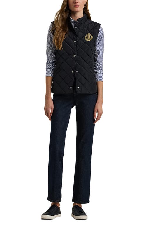 Shop Lauren Ralph Lauren Crest Detail Quilted Vest In Dark Navy