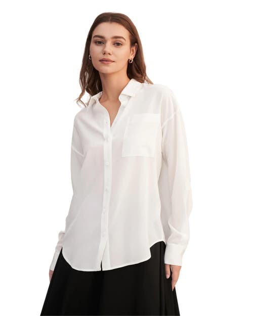Lilysilk Drop Shoulders Oversize Silk Shirt In Natural White