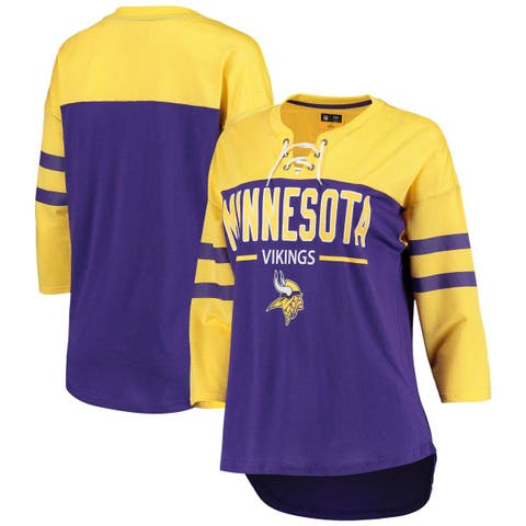 NEW NFL MINNESOTA VIKINGS Women's Draft Me Lace-Up T-shirt - PURPLE LARGE